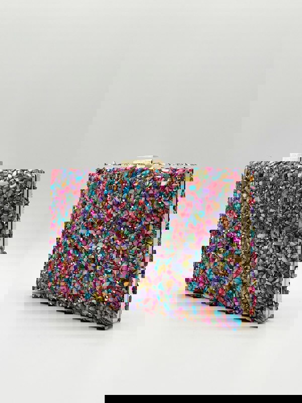 SVNX Embellished Square Clutch Bag in Multi