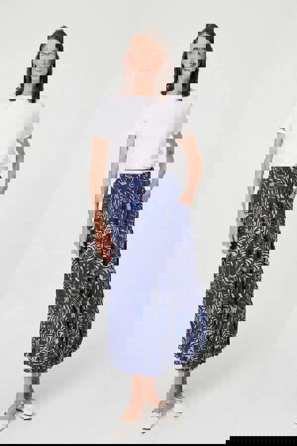 Navy | Printed High Waist Midi Balloon Skirt
