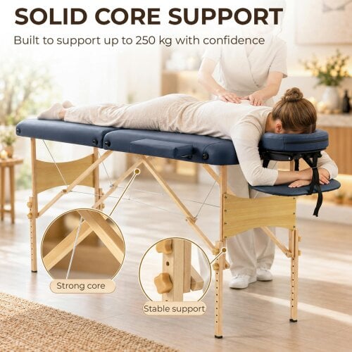 HOMCOM Wooden Folding Spa Beauty Massage Table w/ 2 Sections, Dark Blue