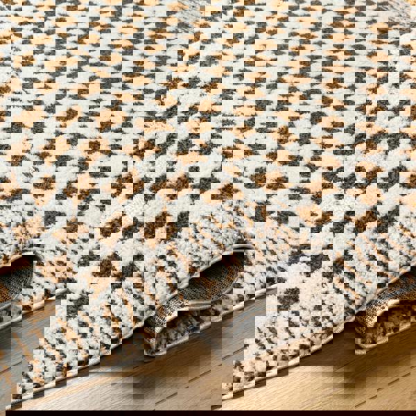 Livabliss Freud-Modern Ivory Brown High Pile Checkered Rug