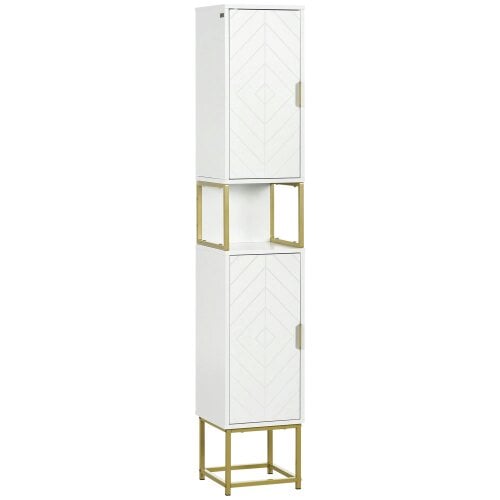Wyld Haus Kacoel Tall Narrow Bathroom Storage Cabinet With Adjustable Shelves Double Doors And Steel Base White