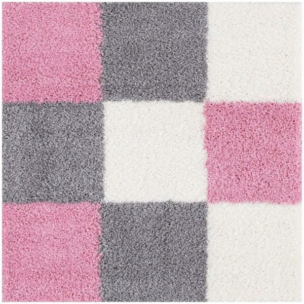 Geometric Design Thick Shaggy Area Rugs Pink