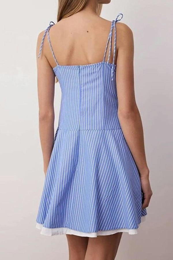 WOVCOR Striped Waist-Fronted Woven Mini Dress