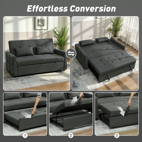 Wyld Haus Lula Dark Grey Fabric Upholstered 3 Way Convertible 2 Seater Sofa Bed