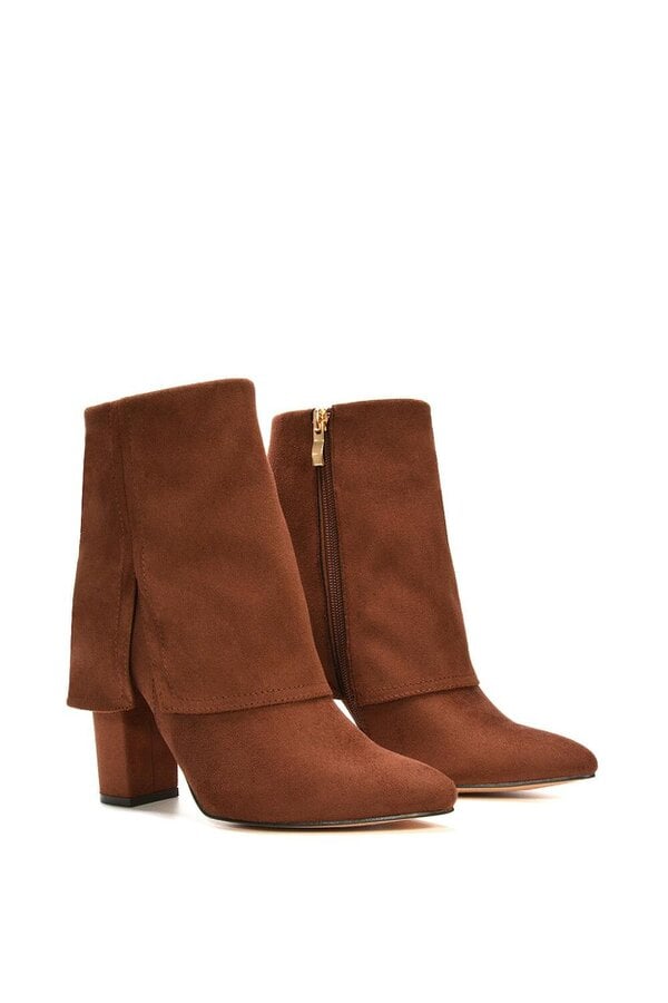 XY LONDON Fold Over Ankle Boots Layered Point Toe Block Heel Booties
