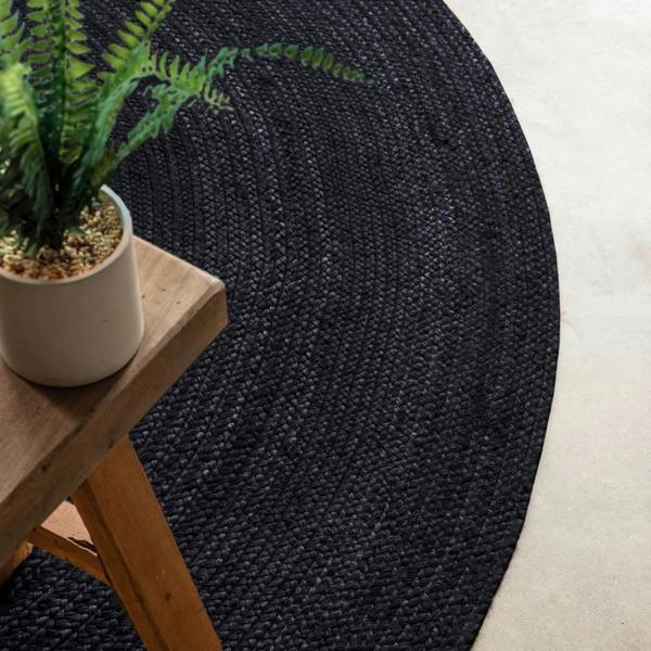 Braided Jute Rug Round Rangpur Black
