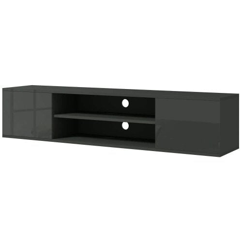 Bobobiy Floating TV Stand Cabinet for TVs up to 60", Wall Mounted TV Unit with Open Shelf, Storage Cupboards & Cable Management for Living Room, Grey