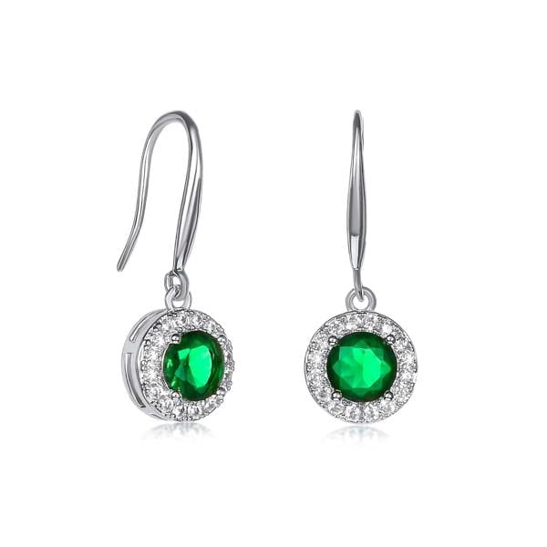 Zavana Silver Round Green Halo Drop Earrings With Cubic Zirconia Stones for women