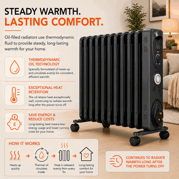 MYLEK Oil Filled Radiator 2500w Portable Heater Thermostat 24 Hour Timer Grey