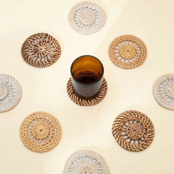 Natural rattan spiral coaster 10cm lifestyle handwoven wicker table