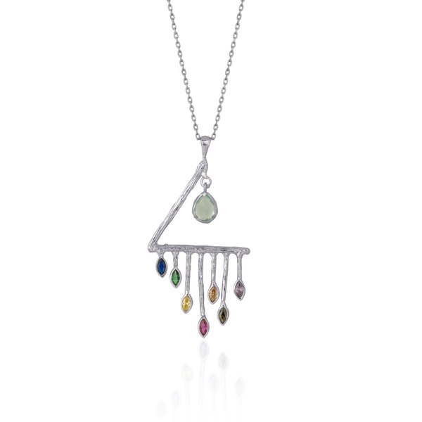 Spero London Colourful Rainbow Rain Drop Necklace in Sterling Silver