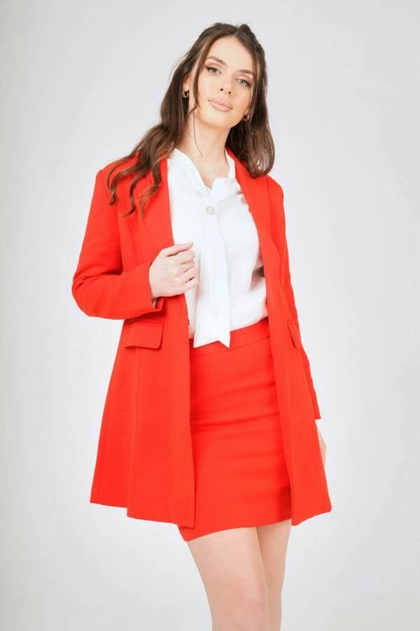 LuvForever Red Long Blazer  Mini Skirt Suit