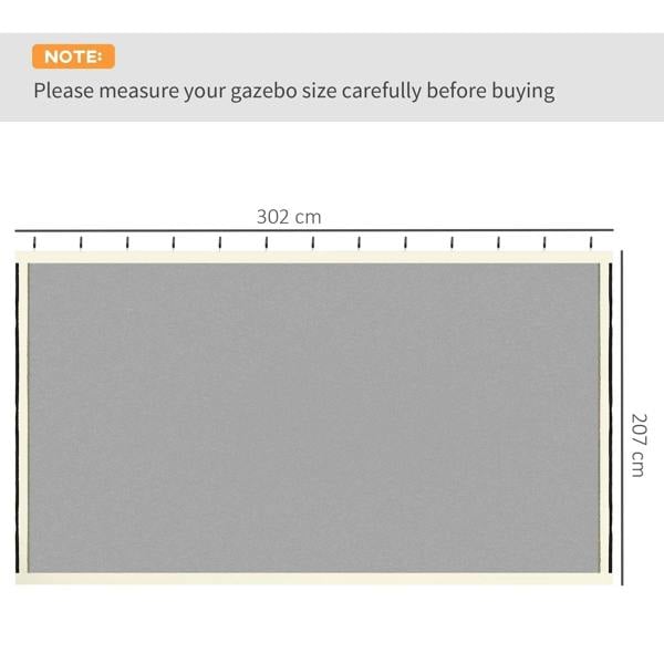 Cream white sidewall mesh netting with size markings: 302 cm by 207 cm