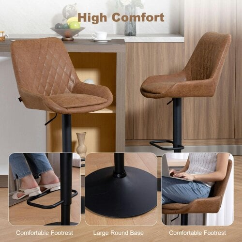 Wyld Haus Elel Sake Set Of 2 Tan Faux Leather Retro Style Bar Stools