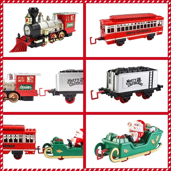 deAO Toys Christmas Train Set with Lights, Sounds Smoke Electric Tree Train Set for Kids, Perfect Christmas Gift