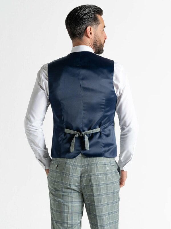 V2 Classic Kensignton Three Piece Suit - Olive with White and Blue Checks