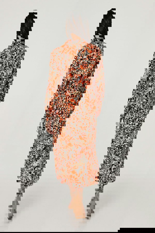 Orange | Floral Long Sleeve Midi Shirt Dress
