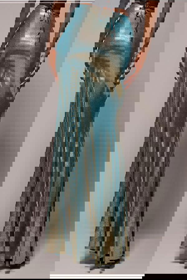 Gathered Front Dipped Waist Foil Maxi Skirt - Gold SK64