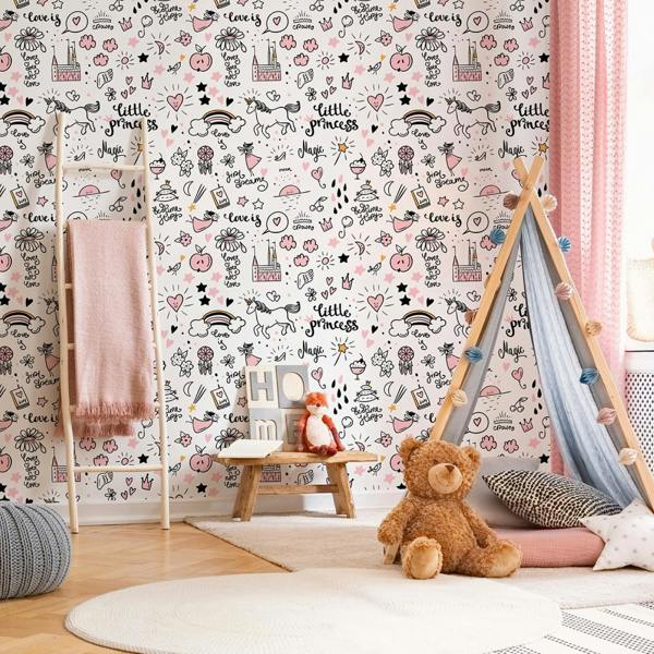 Grandeco Little Princess Unicorn Nursery Textured Wallpaper Pink