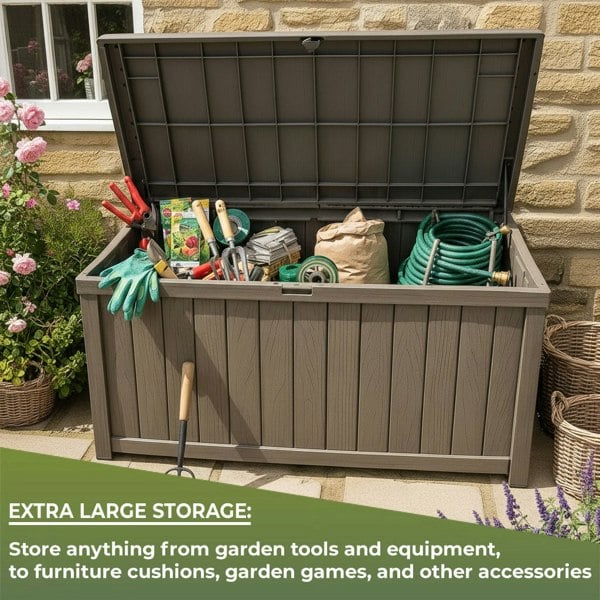 Centurion Supports TUNGSTEN 450 Litre 119 Gallon Waterproof Extra Large Lockable Easy-Open Garden Storage Box Outdoor Organiser in Grey