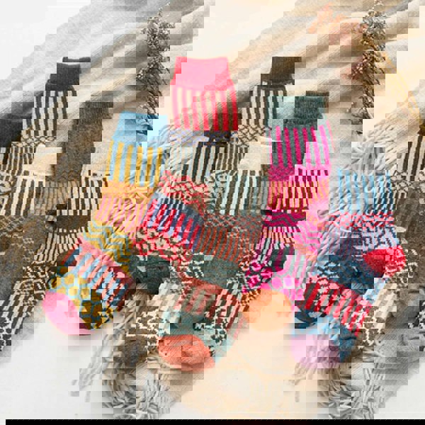 Anysox 5 Pairs Size 5-9 Fashion Socks Colorful Wind-Flowers Cotton Winter Thick Warm Wool Casual for Women Dark Blue