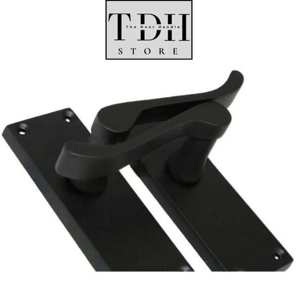 EDH Door Hardware Matt Black Victorian Scroll Door Handles on Backplate – 118mm x 42mm 4 Pairs