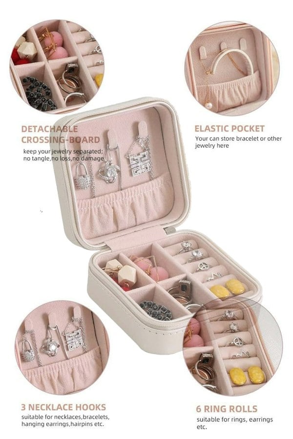 Living and Home Mini Portable PU Leather Jewelry Box Organizer Travel Jewellery Display Holder for Women