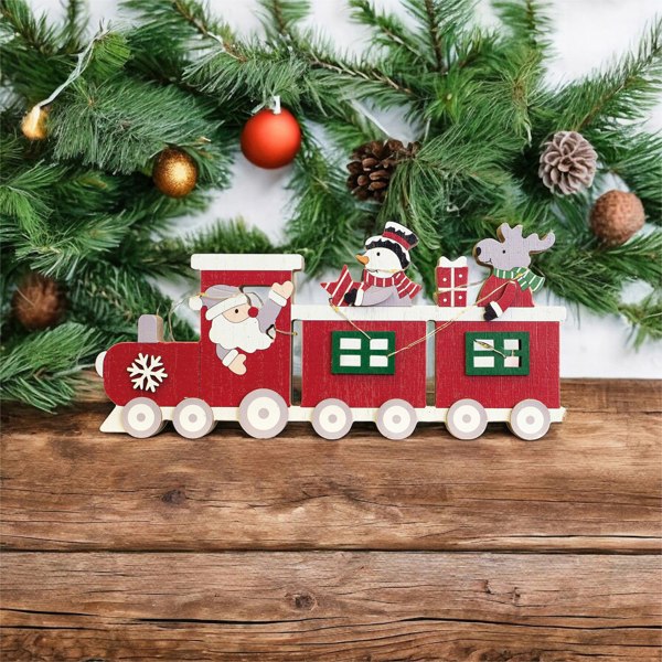 St Helens Red Wooden Festive Ornamental Train With Led Light