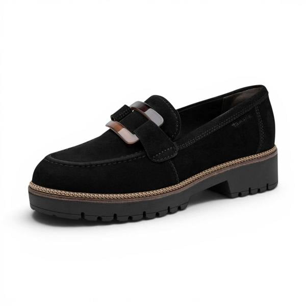 Tamaris Women's Black Suede Leather Loafer Casual Shoes - 24722-43