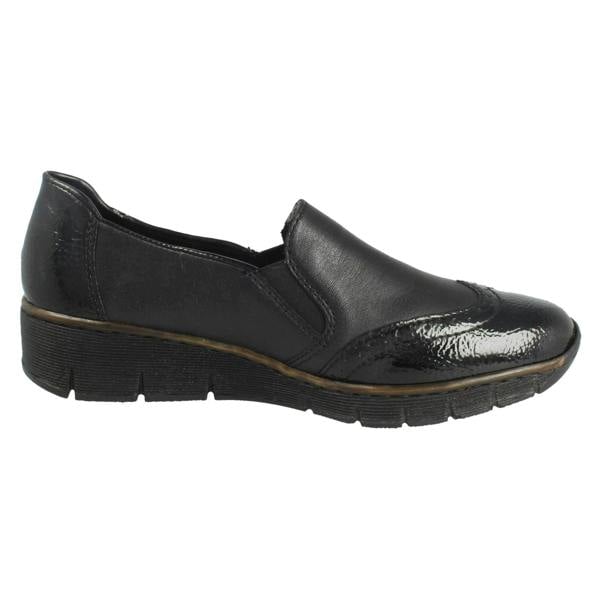 Rieker Ladies Rieker Brogue Detailed Slip On Smart Shoes 53776