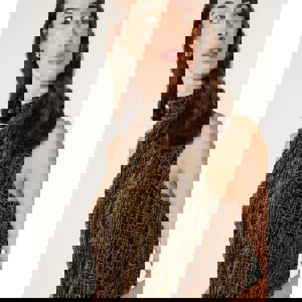 Blue Vanilla High Neck Lurex Puffball Sleeveless Blouse