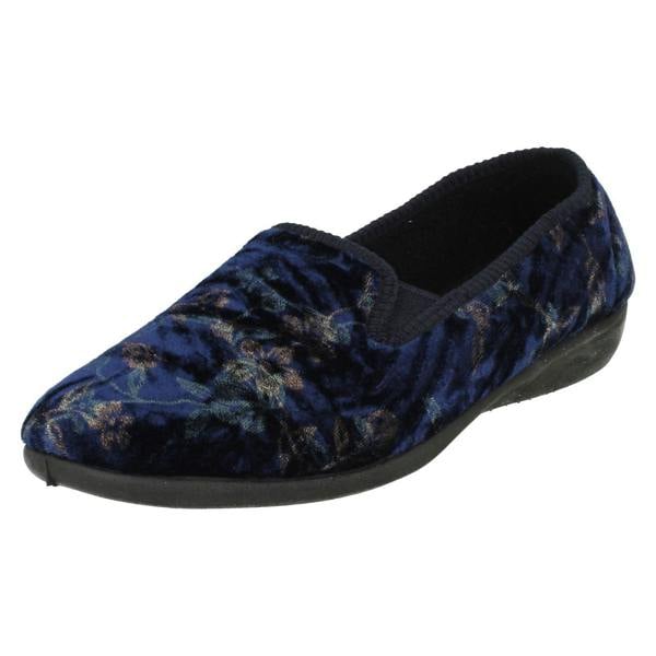 Spot On Ladies Spot On Embroided Floral Design Slippers