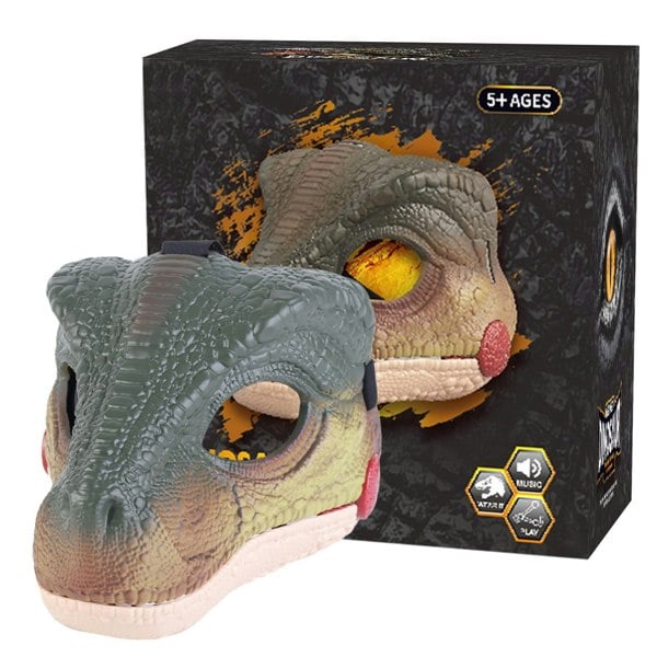 deAO Toys Dinosaur Mask with Moving Jaw & Sound Effects – Velociraptor Costume Mask for Kids & Adults, Perfect for Halloween & Dino Parties