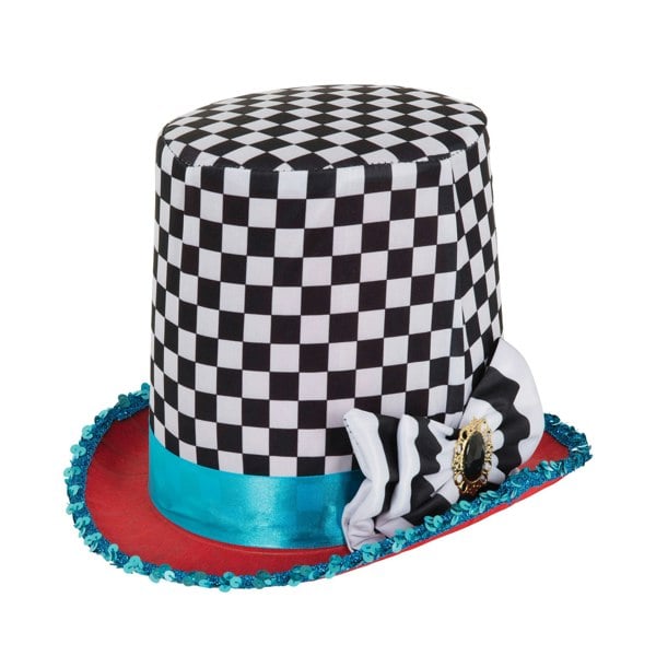 Bristol Novelty Unisex Adults Stovepipe Tall Chequered Hat - Black/White/Blue/Red