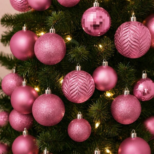 Neo Champagne 36 Christmas Tree Ornaments Set Baubles Glitter Balls Holiday Festive Decorations Assorted Sizes Colours Home Party Décor