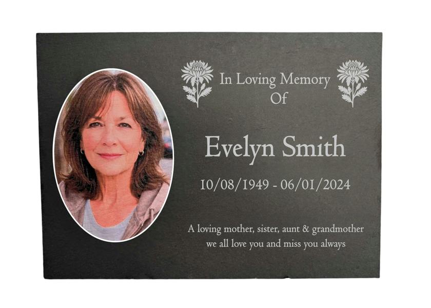 Memorials Direct Photo Slate Memorial Plaque, Chrysanthemum, Add a Portrait & Personalised Text | 35×25cm (14×10”)