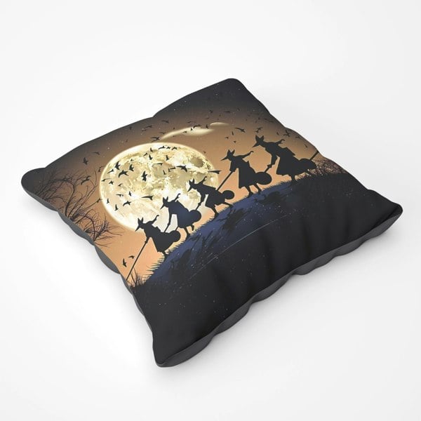 Warren Reed A Group Of Witches Riding Broomsticks Floor Cushion