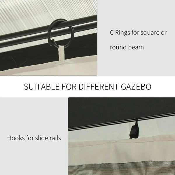 Beige curtain panel top C-ring hooks for square or round gazebo beams