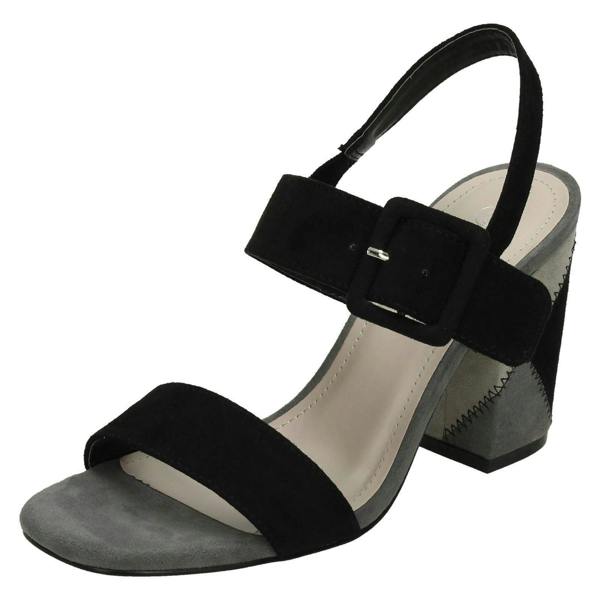 Spot On Ladies Spot On High Patchwork Heel Mule Sandals