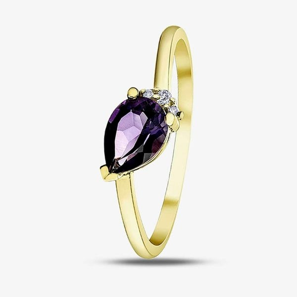 T. H. Baker 9ct Yellow Gold Pear Cut Amethyst & Diamond Crossover Ring 4431-10 AM