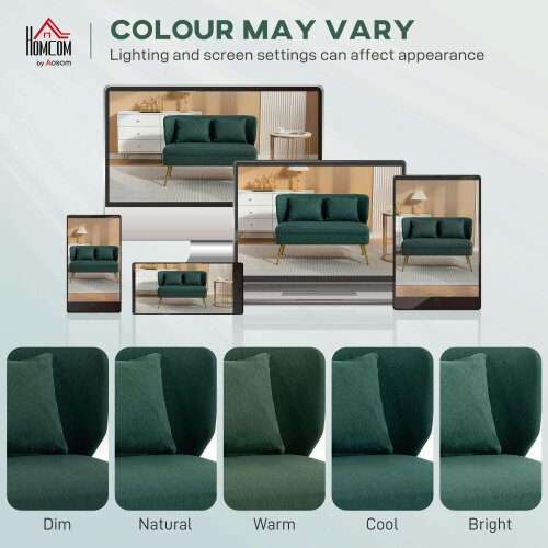 Wyld Haus Madi Linen Effect Dark Green 2 Seater Sofa With Wingback Design And Gold Metal Legs