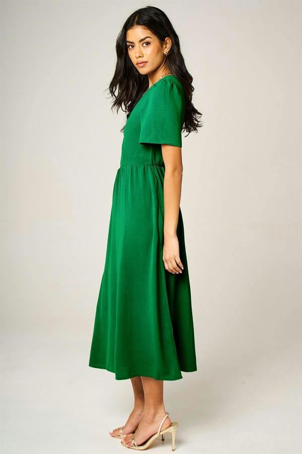 FS Collection Button Front Midi Dress In Green