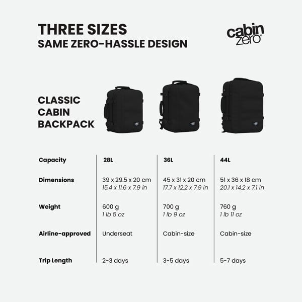CabinZero Classic Cabin Backpack 36L, Carry On Travel Backpack for 5+ Day Trips, Lightweight & Durable