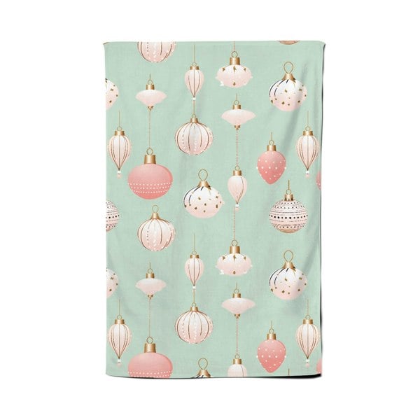 Warren Reed Christmas Decorations Pink And Green Tea Towel