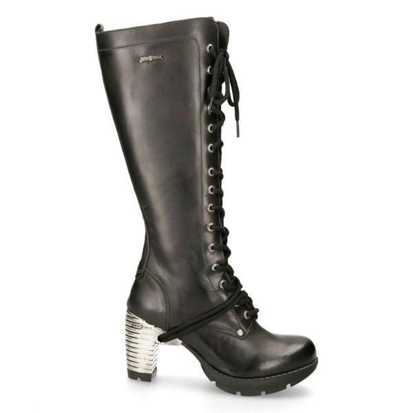 New Rock M-TR005-S1 Ladies Knee High Black Gothic High-Heeled Boots