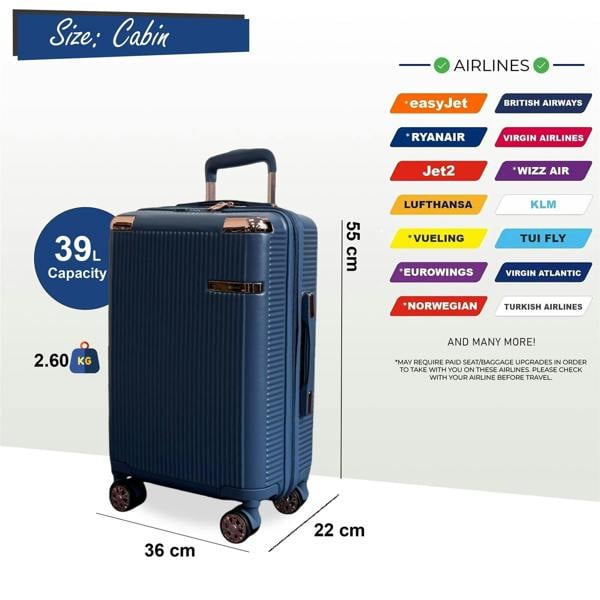 Snowball Hard Shell Cabin 55 x  36 x 22 cm PC Suitcase Luggage Suitable for Easyjet, Ryanair