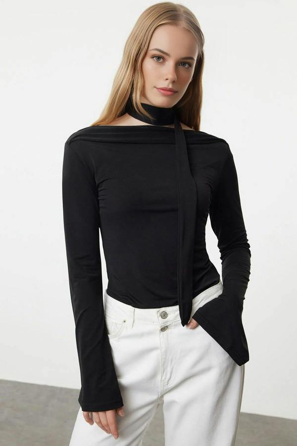 WOVCOR Knit Blouse with Shawl Detail