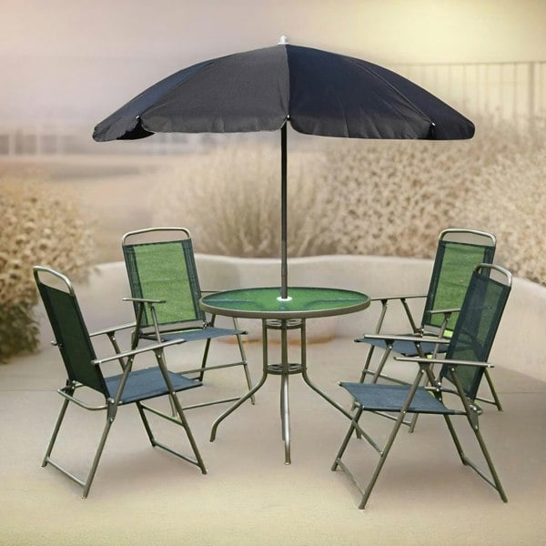 Rafaelo Mobilia Set of 6 Patio Bistro Set With Parasol And Table Black
