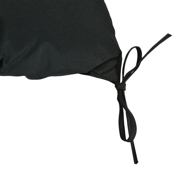 Black bench cushion pad tie rope attachment at corner for securing