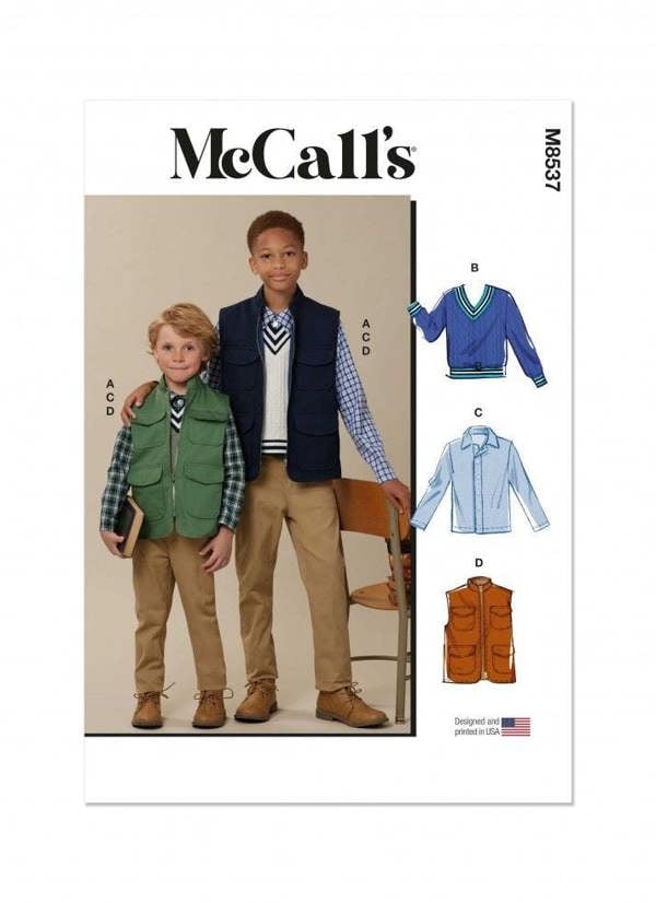 McCalls 8537 Paper Sewing Pattern – Kids' Top, Sweater, Shirt & Waistcoat, Intermediate